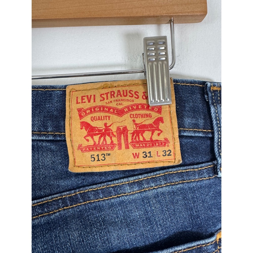 Classic Levi's 513 Mens 31x32 Slim Straight Jeans Blue Medium Wash Stretch Denim - Picture 3 of 10